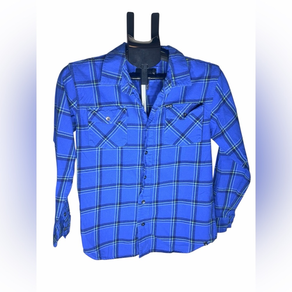 Hurley Men's Blue Plaid Button-Down Shirt Large